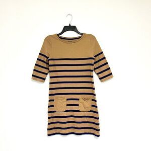 Boden Tan and Navy Striped Mini Dress